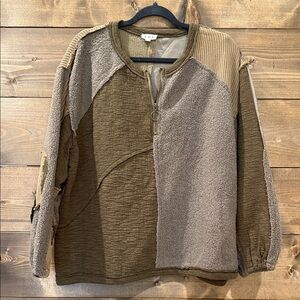 POL Patchwork Crew Neck Sweater - Brown and Tan